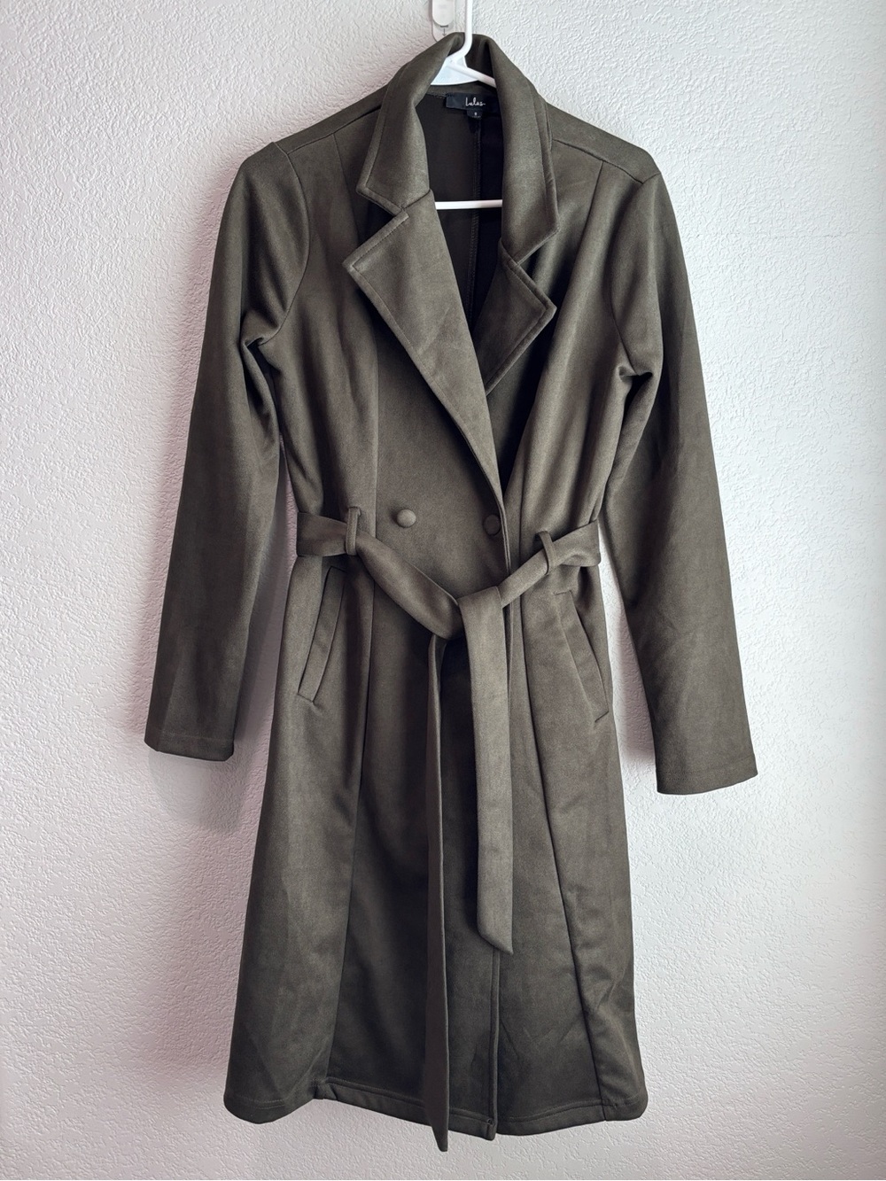 Lulus Chic Calling Olive Green Suede Trench Coat Women’s Size Small